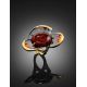 Adjustable Gold-Plated Ring With Cognac Amber And Crystals The Pompadour, Ring Size: Adjustable, image , picture 2