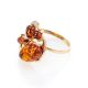Cognac Amber Ring In Gold Plated Silver The Symphony, Ring Size: 13 / 22, image , picture 5