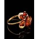 Cognac Amber Ring In Gold Plated Silver The Symphony, Ring Size: 5 / 15.5, image , picture 2