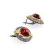 Vintage Style Round Gold-Plated Earrings With Cherry Amber The Tercio, image , picture 3