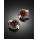 Vintage Style Round Gold-Plated Earrings With Cherry Amber The Tercio, image , picture 2