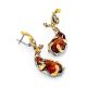 Drop Gold-Plated Earrings With Cognac Amber And Crystals The Pompadour, image , picture 4