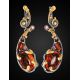Drop Gold-Plated Earrings With Cognac Amber And Crystals The Pompadour, image , picture 2