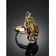 Handcrafted Golden Ring With Green Amber Stone The Rialto, Ring Size: Adjustable, image , picture 2