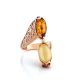 Multicolour Amber Ring With Two Stones In Gold-Plated Silver The Casablanca, Ring Size: 5.5 / 16, image , picture 3