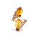 Multicolour Amber Ring With Two Stones In Gold-Plated Silver The Casablanca, Ring Size: 7 / 17.5, image , picture 4