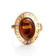 Adjustable Cognac Amber Ring In Gold-Plated Silver The Ellas, Ring Size: Adjustable, image , picture 3