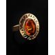 Adjustable Cognac Amber Ring In Gold-Plated Silver The Ellas, Ring Size: Adjustable, image , picture 2