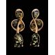 Gold-Plated Earrings With Green Amber The Symphony, image , picture 3