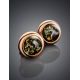 Luminous Gold-Plated Studs With Green Amber The Berry, image , picture 2
