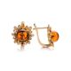 Cognac Amber Earrings In Gold-Plated Silver The Aster, image , picture 4