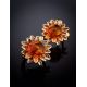 Cognac Amber Earrings In Gold-Plated Silver The Aster, image , picture 2
