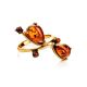 Bright Gold-Plated Ring With Cognac Amber The Symphony, Ring Size: 10 / 20, image , picture 4