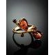 Bright Gold-Plated Ring With Cognac Amber The Symphony, Ring Size: 8 / 18, image , picture 2