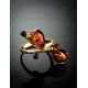 Bright Gold-Plated Ring With Cognac Amber The Symphony, Ring Size: 10 / 20, image , picture 2