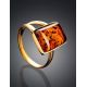 Gold-Plated Ring With Cognac Amber The Copenhagen, Ring Size: 6 / 16.5, image , picture 2