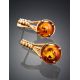 Stylish Cognac Amber Earrings In Gold-Plated Silver The Shanghai, image , picture 2