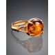 Classy Cognac Amber Ring In Gold-Plated Silver The Shanghai, Ring Size: 9.5 / 19.5, image , picture 2