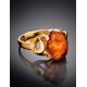 Cognac Amber Ring In Gold-Plated Silver The Prussia, Ring Size: 11.5 / 21, image , picture 2