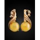 Refined Amber Earrings In Gold-Plated Silver With Crystals The Swan, image , picture 2
