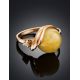 Honey Amber Ring In Gold-Plated Silver With Crystals The Swan, Ring Size: 13 / 22, image , picture 2