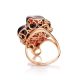 Яркое крупное кольцо «Роза» с янтарём коньячного цвета в позолоте 16, Ring Size: 11.5 / 21, image , picture 6