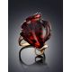 Яркое крупное кольцо «Роза» с янтарём коньячного цвета в позолоте 16, Ring Size: 11.5 / 21, image , picture 2