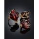 Яркое крупное кольцо «Роза» с янтарём коньячного цвета в позолоте 16, Ring Size: 11.5 / 21, image , picture 7