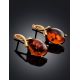 Classy Gold-Plated Earrings With Cognac Amber The Napoli, image , picture 2