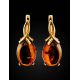 Classy Gold-Plated Earrings With Cognac Amber The Napoli, image , picture 4