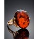 Gold-Plated Cocktail Ring With Cognac Amber The Napoli, Ring Size: 12 / 21.5, image , picture 2