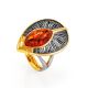 Bold Gold-Plated Cocktail Ring With Cognac Amber The Firebird, Ring Size: 13 / 22, image , picture 4