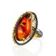 Cognac Amber Adjustable Ring In Gold-Plated Silver The Triumph, Ring Size: Adjustable, image , picture 3
