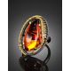 Cognac Amber Adjustable Ring In Gold-Plated Silver The Triumph, Ring Size: Adjustable, image , picture 2