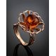 Adjustable Gold-Plated Ring With Cognac Amber The Daisy, Ring Size: Adjustable, image , picture 2