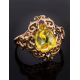Romantic Glamour Amber Ring In Gold-Plated Sterling Silver The Luxor, Ring Size: 9 / 19, image , picture 3