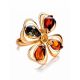 Adjustable Gold-Plated Ring With Multicolor Amber The Shamrock, Ring Size: Adjustable, image , picture 3
