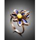 Bold Floral Ring With Amber And Enamel The Verona, Ring Size: 9 / 19, image , picture 2