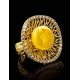 Fabulous Honey Amber Ring In Gold-Plated Silver With Crystals The Venus, Ring Size: Adjustable, image , picture 2