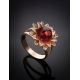 Gold-Plated Ring With Bright Cherry Amber The Aster, Ring Size: 11.5 / 21, image , picture 2