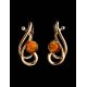 Gold-Plated Earrings With Bright Cognac Amber The Flamenco, image , picture 2