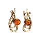 Gold-Plated Earrings With Bright Cognac Amber The Flamenco, image , picture 3