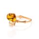 Golden Ring With Cognac Amber The Kalina, Ring Size: 7 / 17.5, image , picture 4