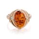 Cognac Amber Ring In Gold-Plated Silver With Crystals The Albertina, Ring Size: 11.5 / 21, image , picture 4