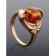 Cognac Amber Ring In Gold-Plated Silver With Crystals The Albertina, Ring Size: 8 / 18, image , picture 2
