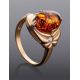 Cognac Amber Ring In Gold-Plated Silver With Crystals The Albertina, Ring Size: 11.5 / 21, image , picture 2