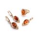 Cognac Amber Ring In Gold-Plated Silver With Crystals The Albertina, Ring Size: 8 / 18, image , picture 6