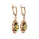 Drop Gold-Plated Earrings With Green Amber And Crystals The Albertina, image , picture 3