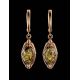 Drop Gold-Plated Earrings With Green Amber And Crystals The Albertina, image , picture 2