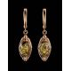 Drop Gold-Plated Earrings With Green Amber And Crystals The Albertina, image , picture 2
